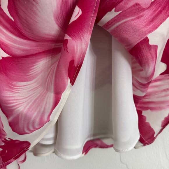 Carlisle Vintage Pink Hibiscus Floral Flared Silk Skirt Size 4 - Picture 2 of 7